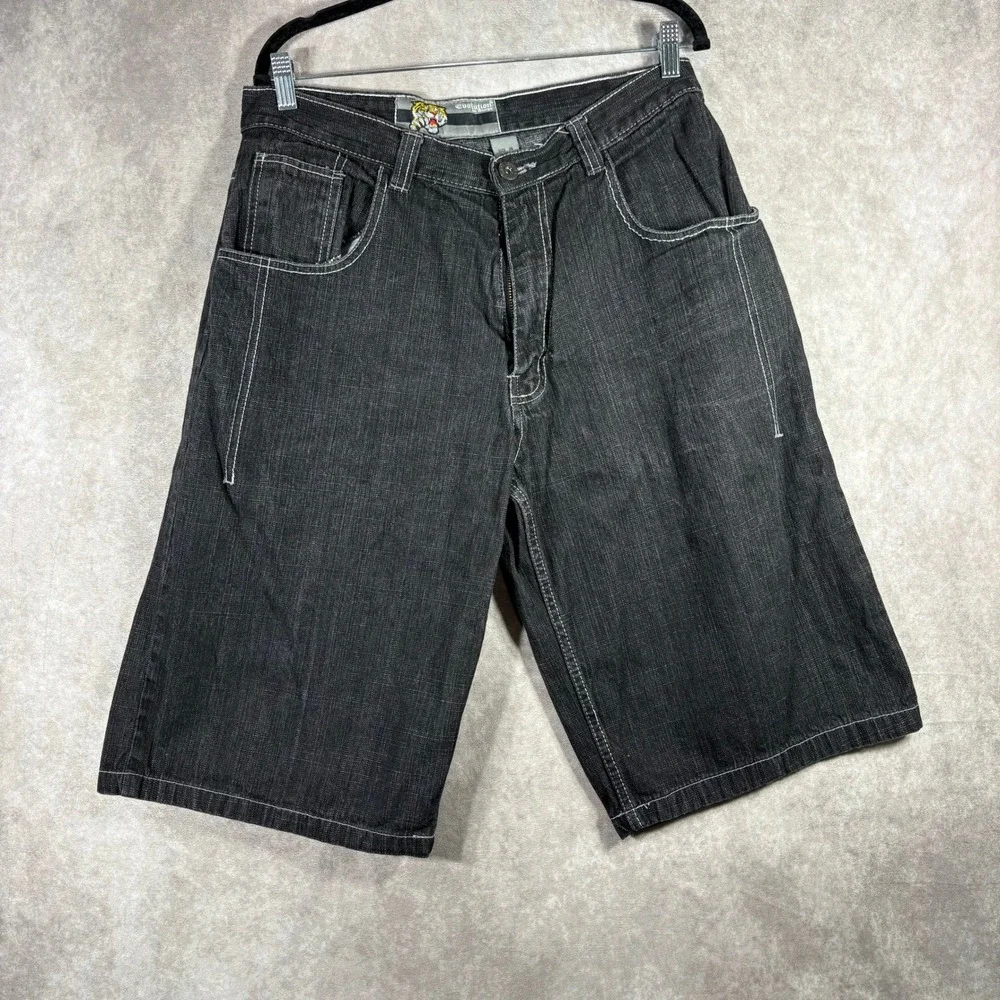 Evolution In Design Denim Shorts 36 Black Flying Tiger y2k Militia Baggy Skater
